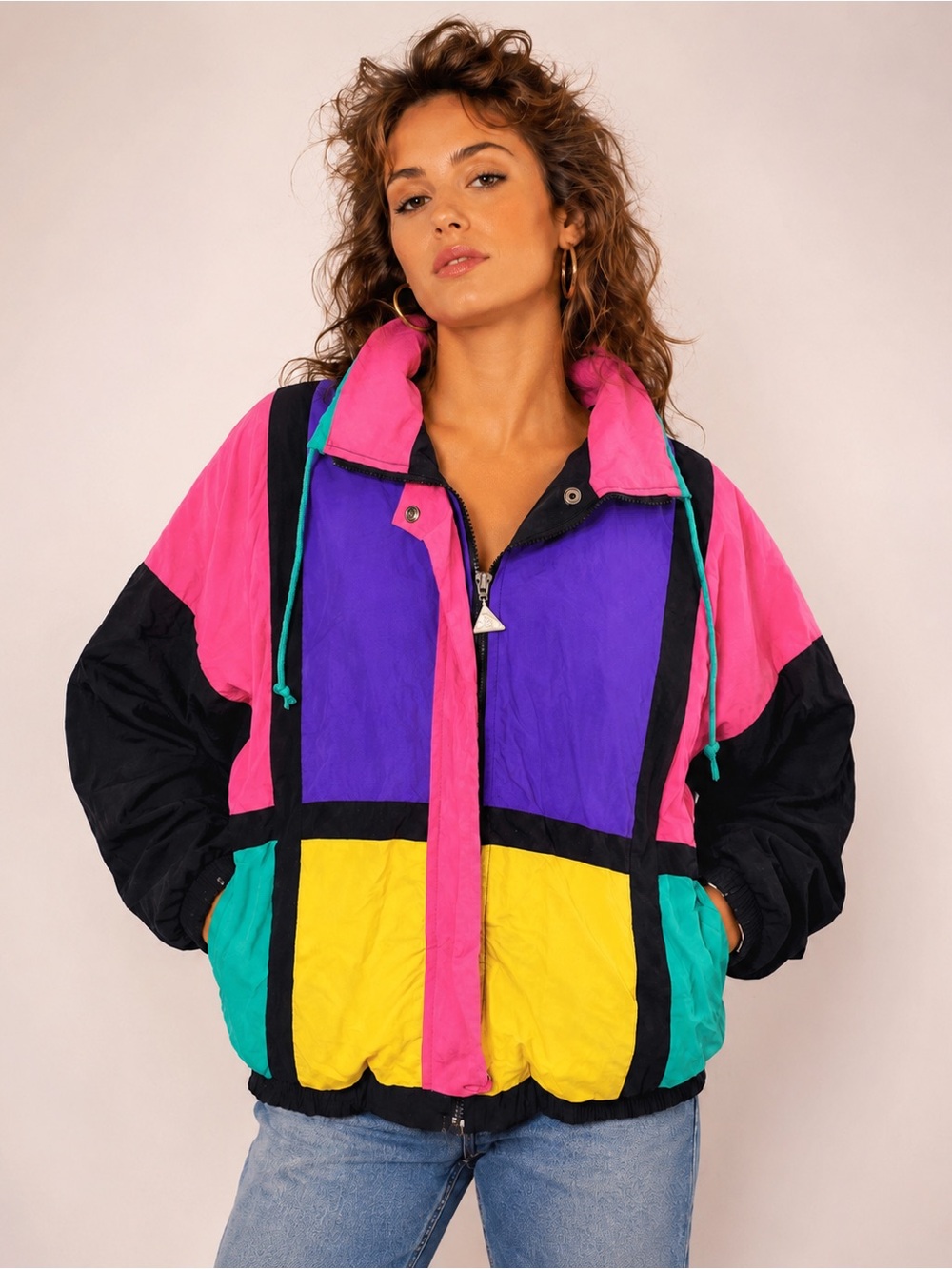 Vintage Casual Isle Windbreaker Women’s L Retro 80s 90s Colorblock Jacket
